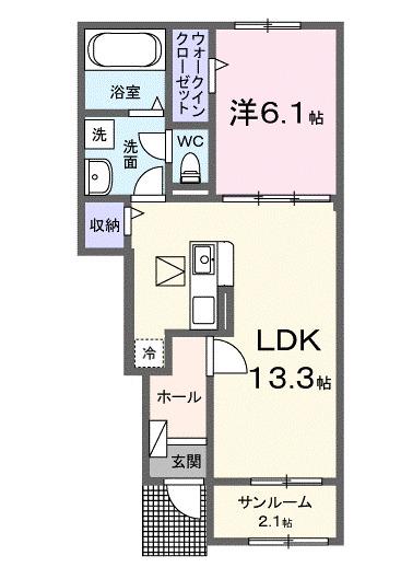 モダンヴィラB(1LDK/1階)の間取り写真