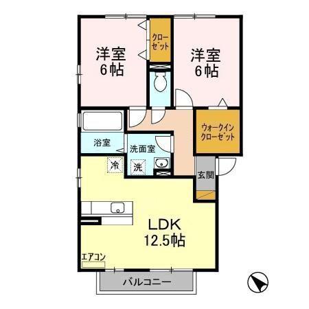 グリーンコート貝塚2号館(2LDK/2階)の間取り写真
