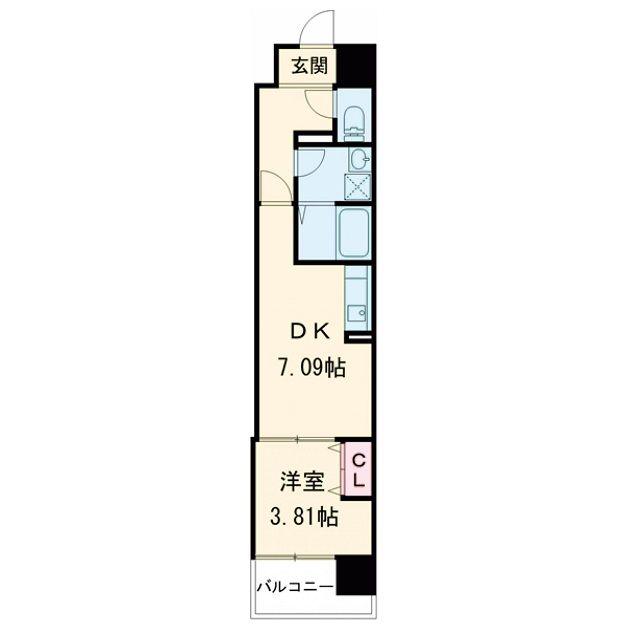 ALIVIS新町(1DK/7階)の間取り写真