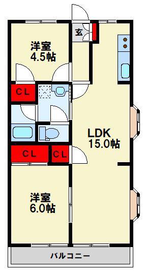 エミネンス穴生(2LDK/2階)の間取り写真