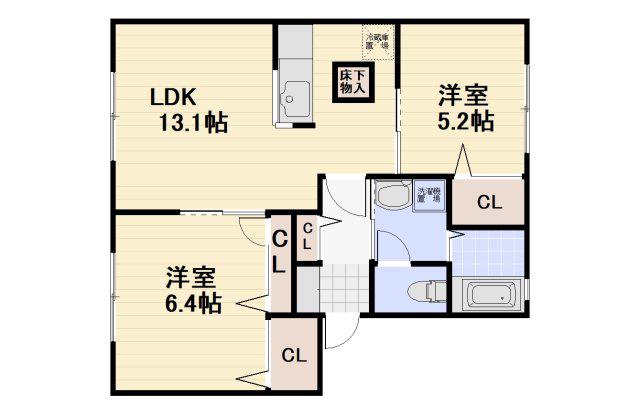 グランパルク本城 B棟 (2LDK/2階)の間取り写真