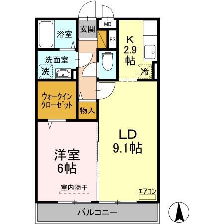 エミネンスM B棟(1LDK/2階)の間取り写真