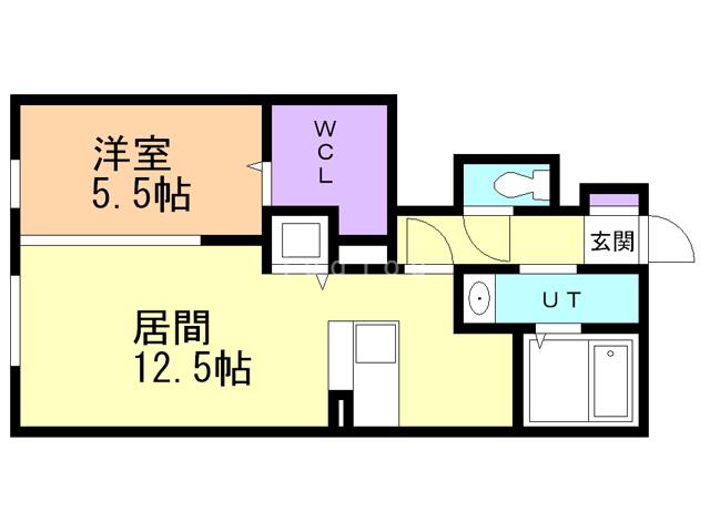 カーサコモドS(1LDK/1階)の間取り写真