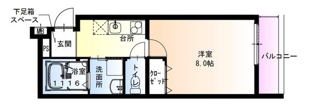 フジパレス俊徳道V番館(1K/2階)の間取り写真