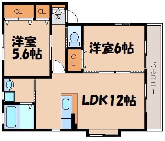 リアンC(2LDK/2階)の間取り写真