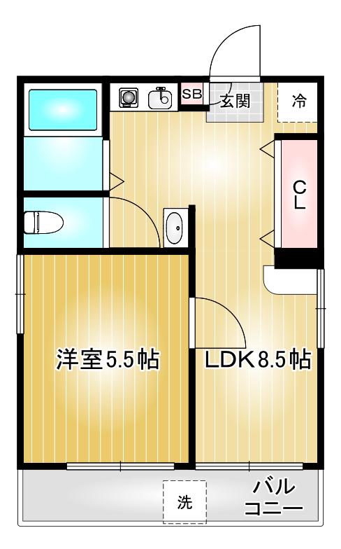富士レイホービル第5(1LDK/5階)の間取り写真