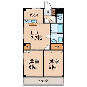ボナール鶴(2LDK/2階)の間取り写真