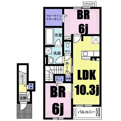 アンソレイユ(2LDK/2階)の間取り写真