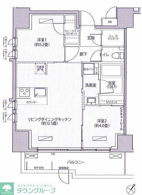 カロータ(2LDK/4階)の間取り写真