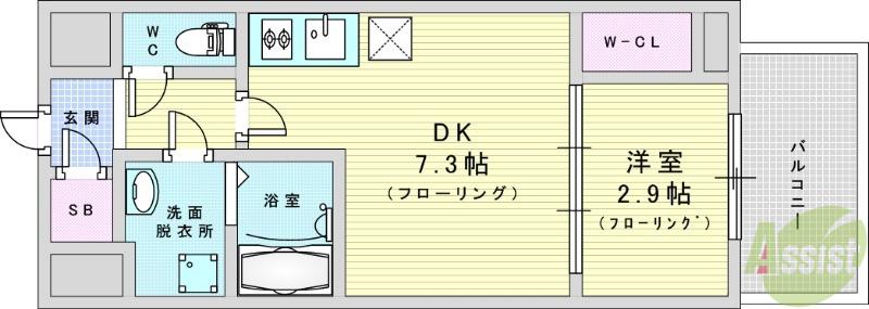 アドバンス江坂東デパール(1DK/6階)の間取り写真