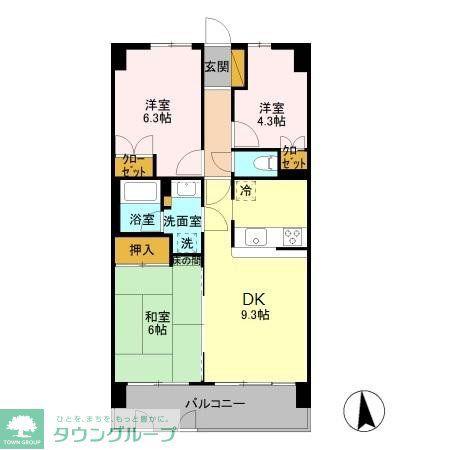 ハイラーク高崎(3DK/4階)の間取り写真