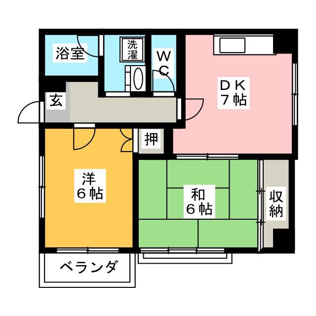 クリオネ東海(2DK/3階)の間取り写真