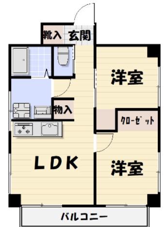 スカイレジデンス2号棟(2LDK/3階)の間取り写真