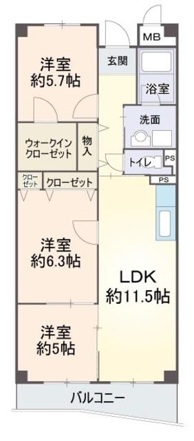 ブリランテ大浜(3LDK/2階)の間取り写真