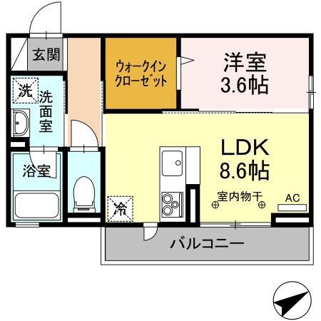 ディーアリビラ(1LDK/2階)の間取り写真