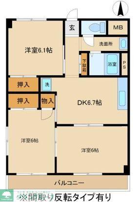銀星ハイツB(3DK/1階)の間取り写真