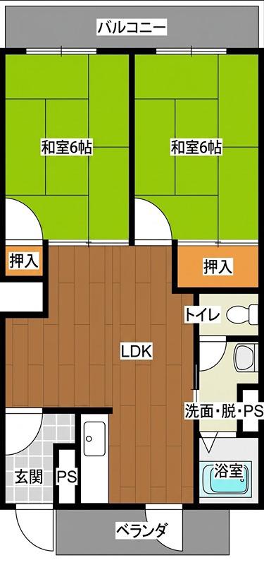 東ハイム(2LDK/2階)の間取り写真