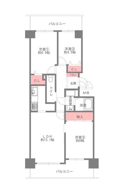 パーク・ハイム田辺(3LDK/8階)の間取り写真