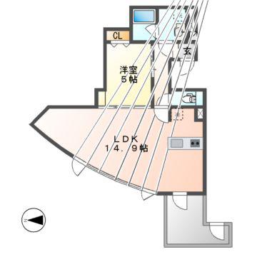 ウエストIN上前津(1LDK/8階)の間取り写真