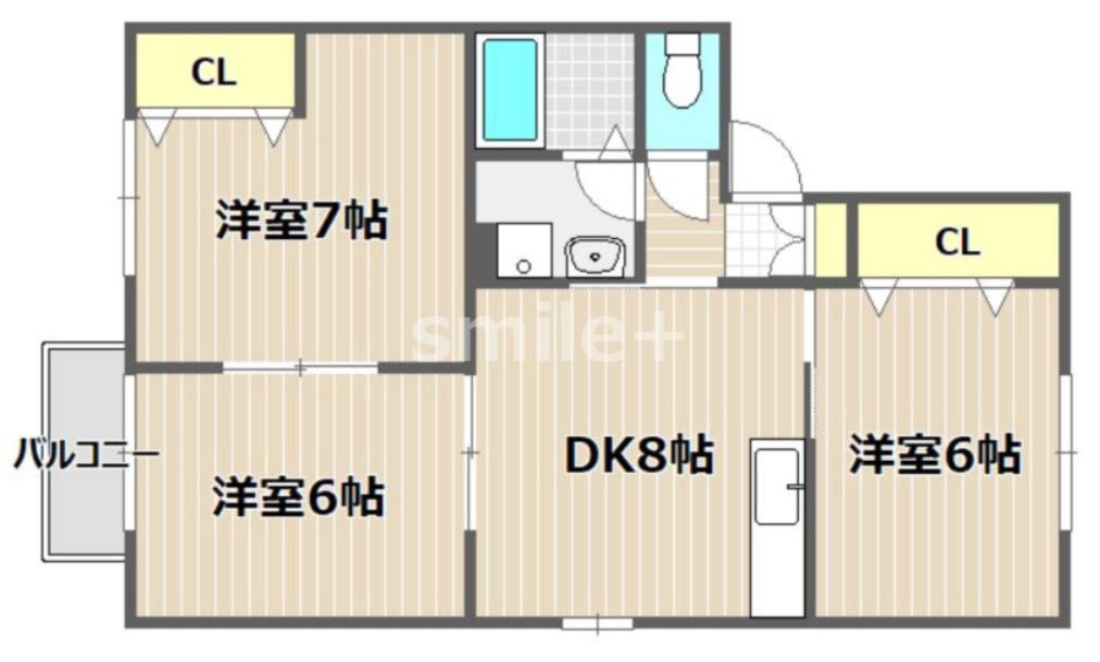 グランヴィラージュ A棟(3DK/1階)の間取り写真