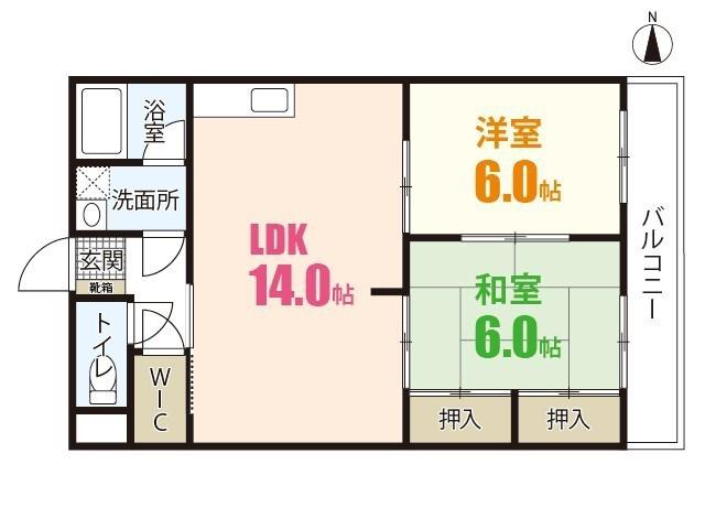 沖中ビル(2LDK/2階)の間取り写真