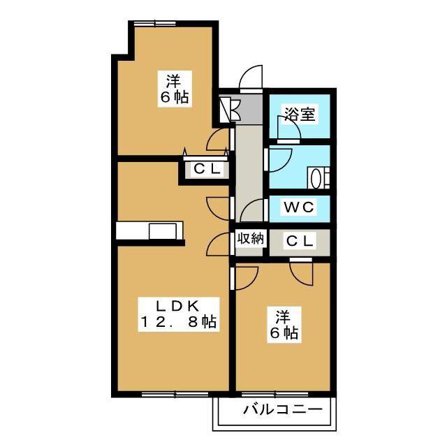 ベルヴュコート津田沼(2LDK/3階)の間取り写真