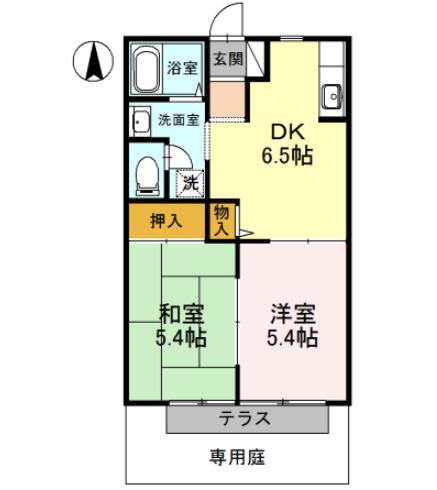 ハイツ・花のこみち B棟(2DK/1階)の間取り写真