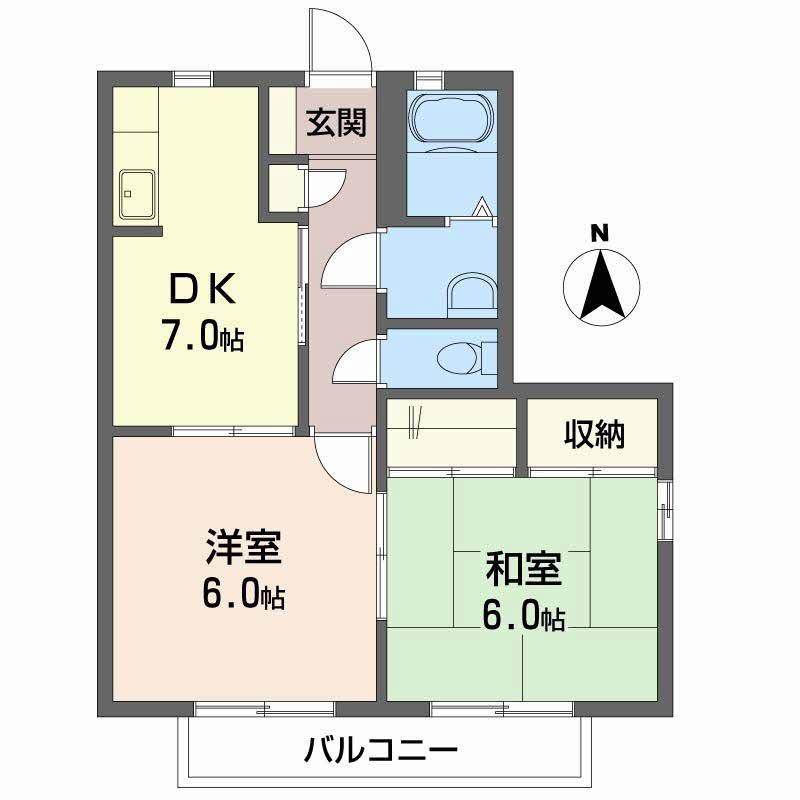 グリーンルーフ大冠(2DK/1階)の間取り写真
