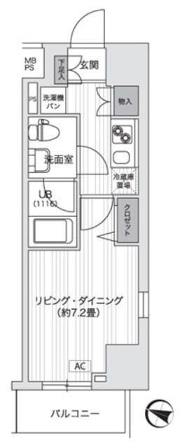 プライマル五反田(1K/8階)の間取り写真