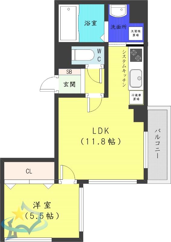 モンブリック琴似(1LDK/2階)の間取り写真