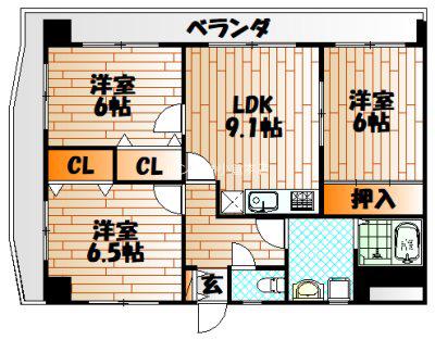 ベルメゾン別院(3LDK/3階)の間取り写真