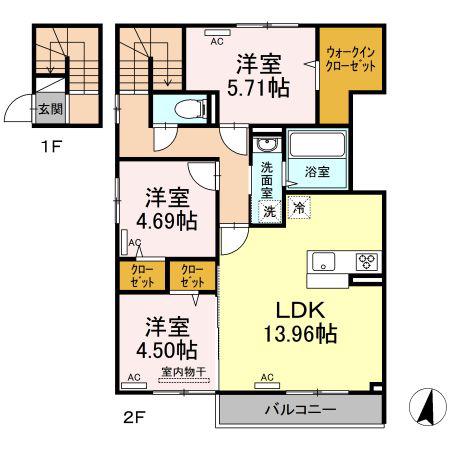 ロイヤルステージタウン鳥栖E棟(3LDK/2階)の間取り写真