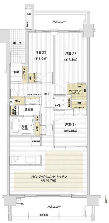 LEON篠崎 Ⅰ棟(3LDK/1階)の間取り写真