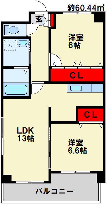 メゾン ド ソレイユ(2LDK/4階)の間取り写真