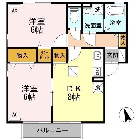 エトワールB棟(2DK/1階)の間取り写真