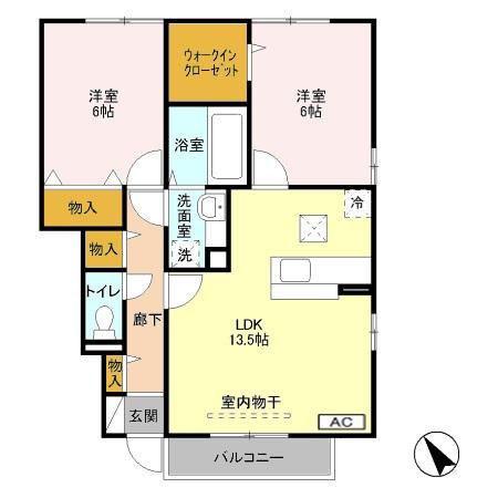 リシェール I(2LDK/1階)の間取り写真