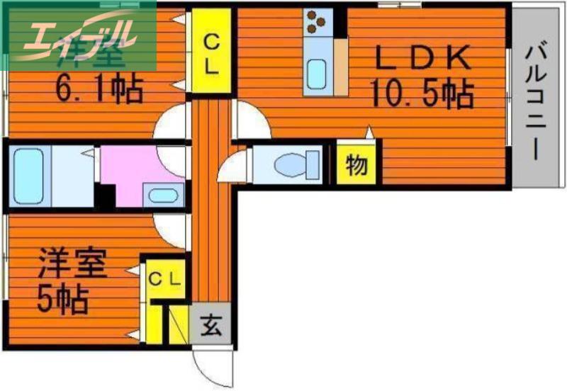 MAILE B棟(2LDK/2階)の間取り写真