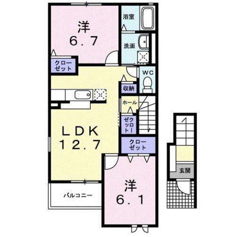 グリーンハイツ水海道A(2LDK/2階)の間取り写真
