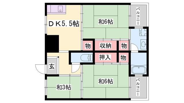 サンライズ高砂 3号棟(3DK/1階)の間取り写真