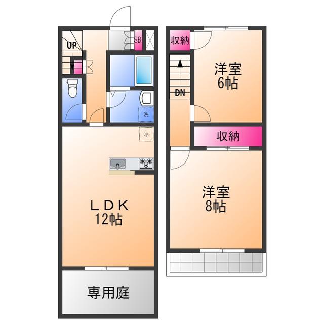 ヴェルクール貝塚(2LDK/2階)の間取り写真