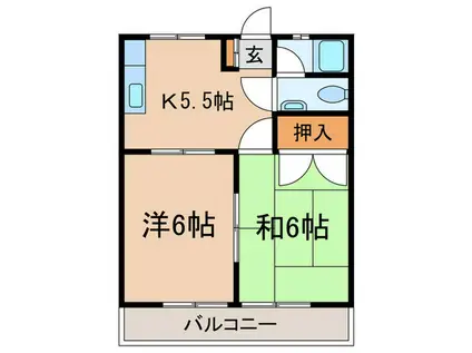 コンフォートF(2K/2階)の間取り写真