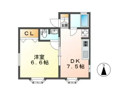 ルネサスII(1DK/2階)の間取り写真