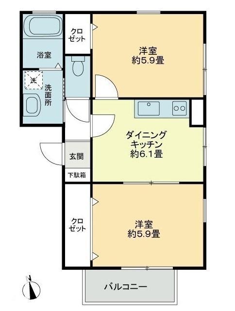 フォブールDMCD(2DK/1階)の間取り写真