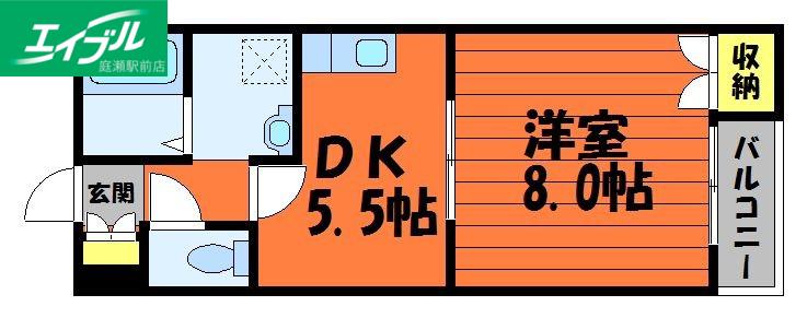 フォーバスII(1DK/2階)の間取り写真
