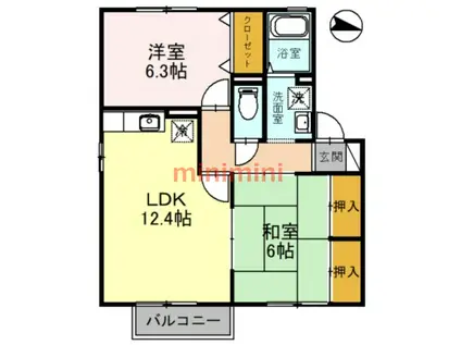 カサブランカI(2LDK/2階)の間取り写真