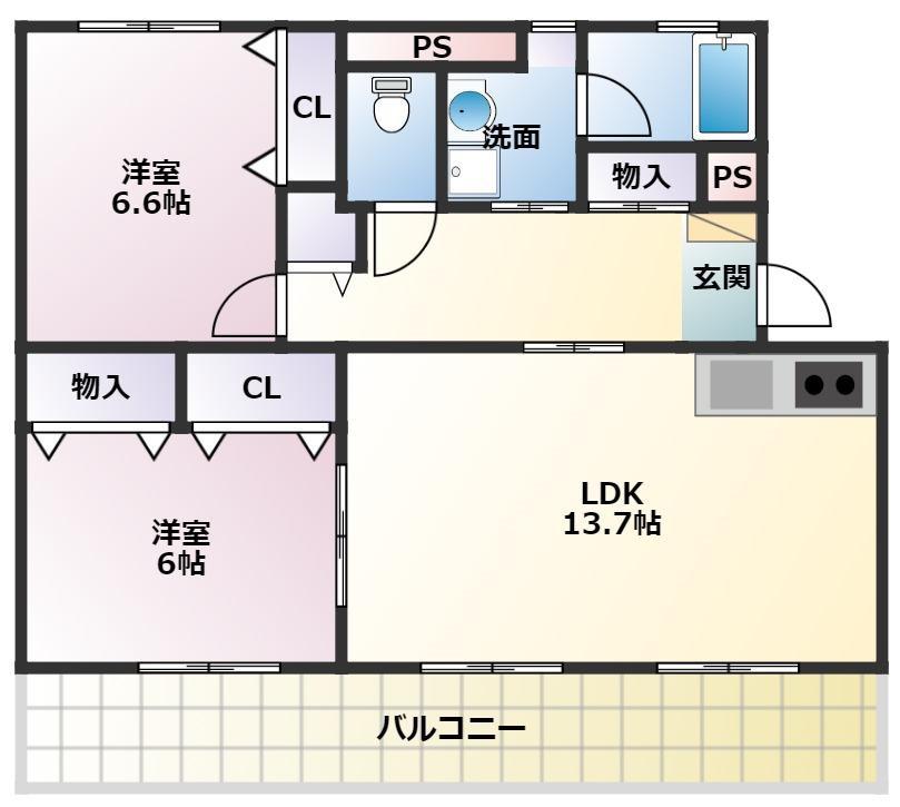 アヴァンセ山本(2LDK/1階)の間取り写真