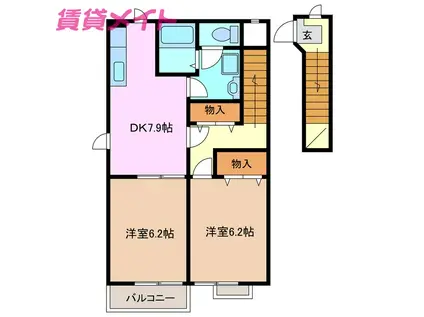 オーブリー小倉I(2DK/2階)の間取り写真