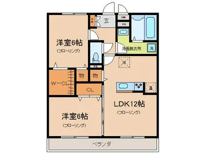 リードオッツII棟(2LDK/1階)の間取り写真