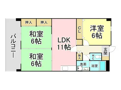 菊竹ビル金鶏(3LDK/5階)の間取り写真