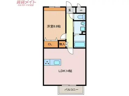 ハーミテージ(1LDK/2階)の間取り写真